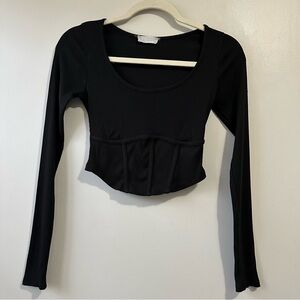 Altar'd State Long Lined Corset Style Ribbed Long Sleeve Crop Top Size S Moody